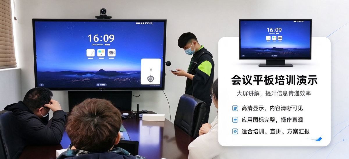 指挥调度中心实景 3 — 集团调度与应急指挥：多路视频会商 + 大屏拼接上墙